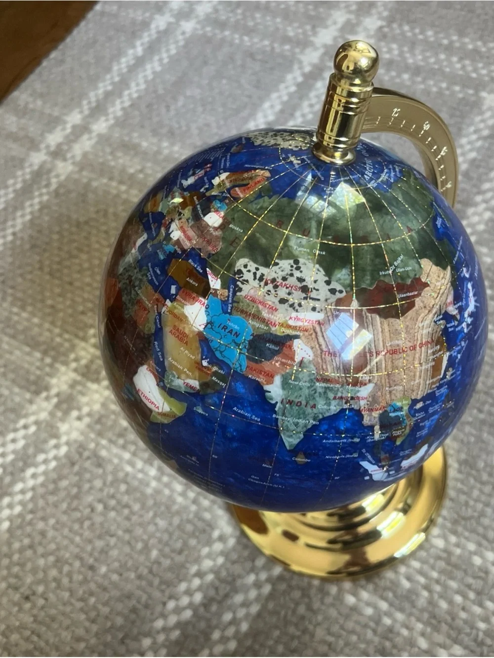 Stunning Semi-Precious Gem Stone Inlaid Globe